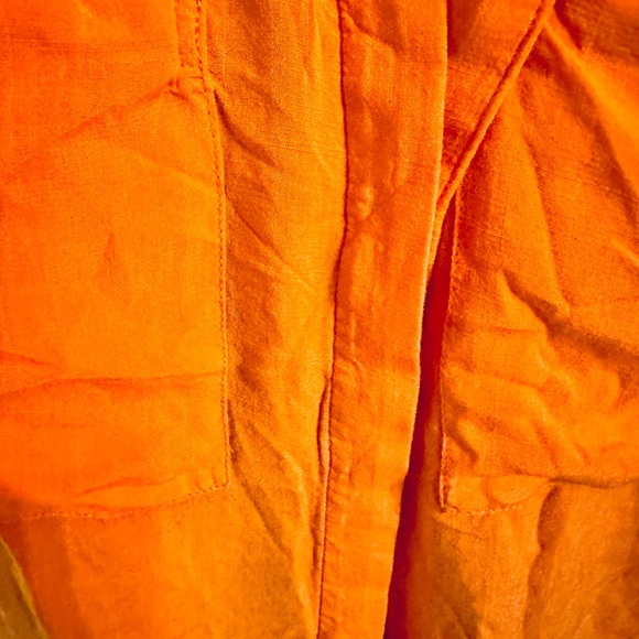 Button Down Shirt Long Sleeve Collared Orange Top Blouse Casual - Picture 2 of 4